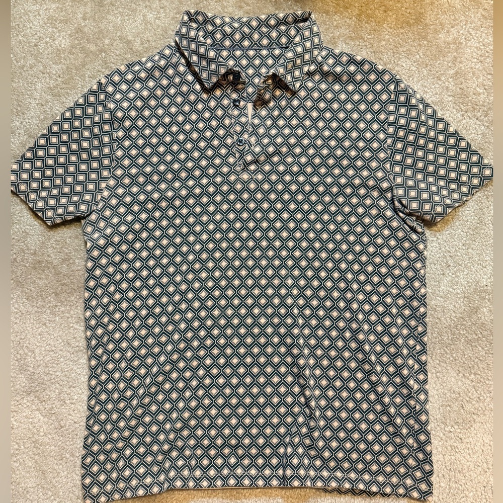 Express Men's Polo - Black and Tan Geometric - Picture 3 of 3